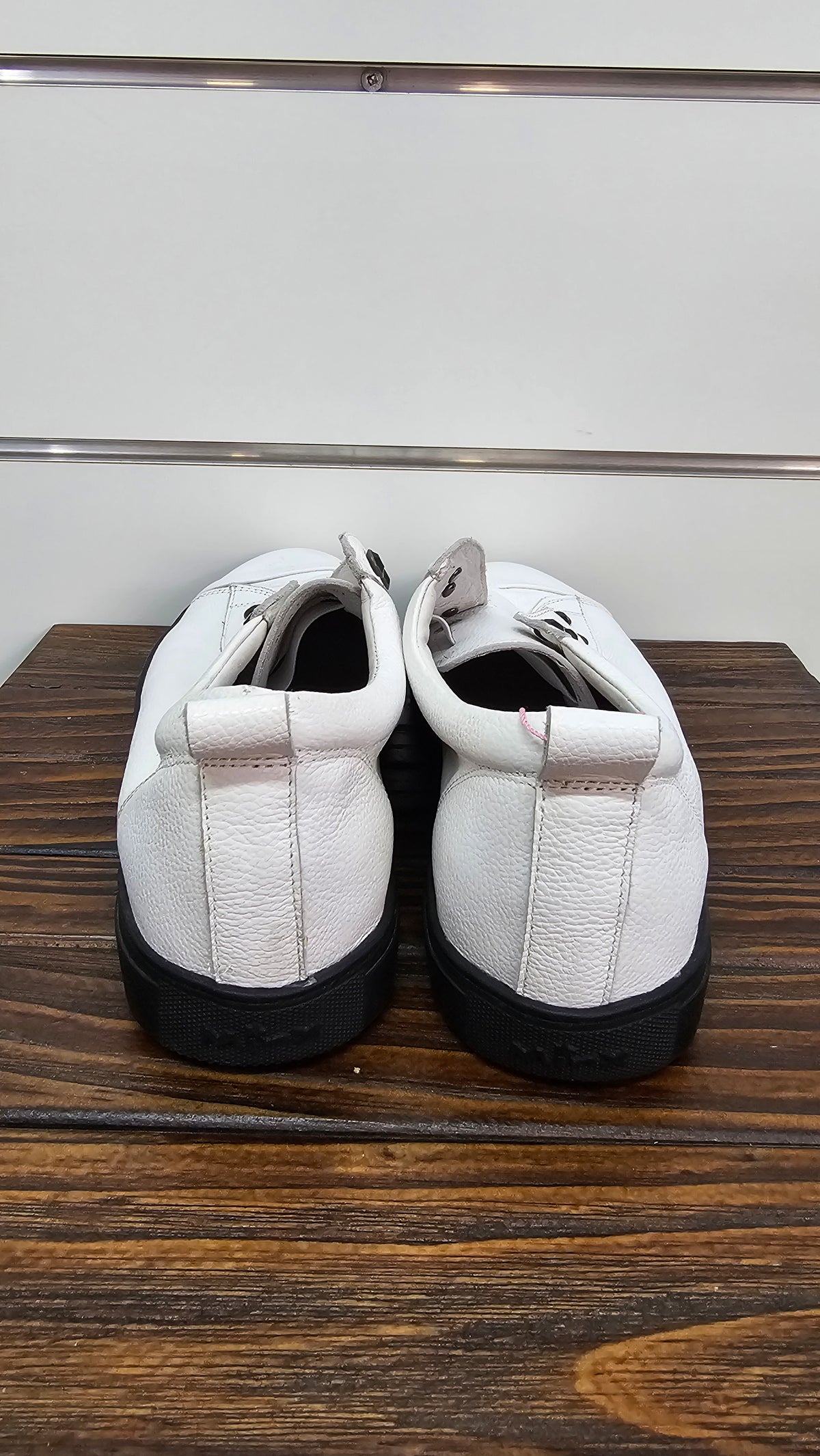 Minx White Leather Shoes with Black Sole and Studs - 40