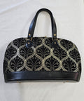 Black Embroidered Bag with Gold Hardware