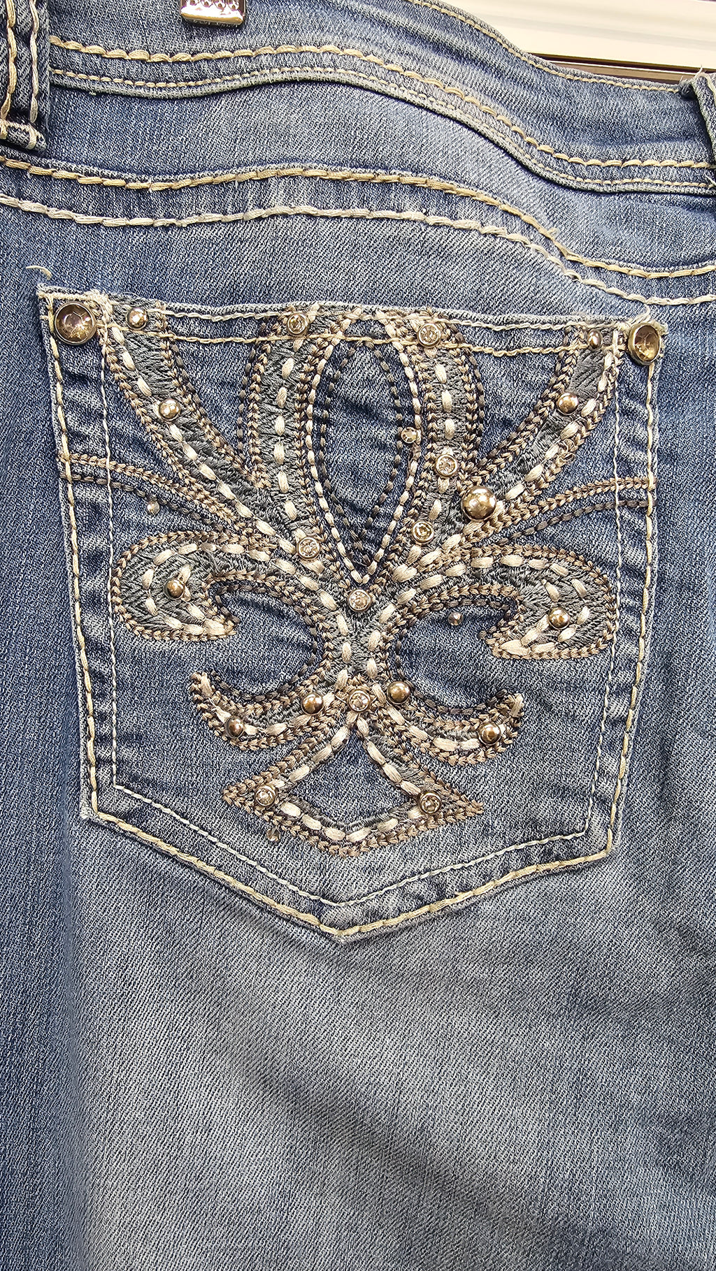 Grace in L.A Mid Wash Embroidered Wide Leg Jeans - 21