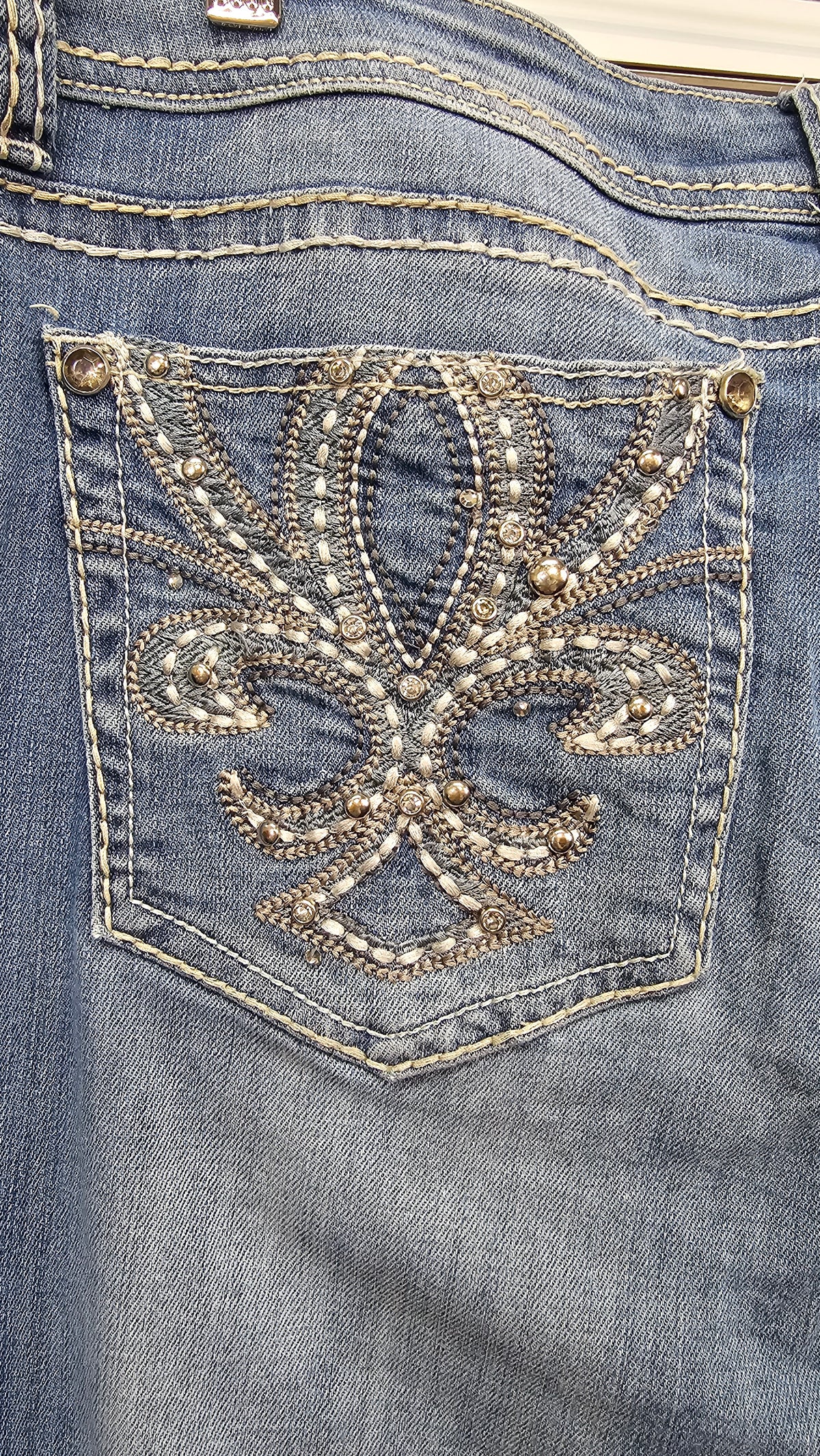 Grace in L.A Mid Wash Embroidered Wide Leg Jeans - 21